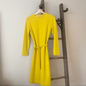 VINTAGE mustard yellow wool dress with belt.